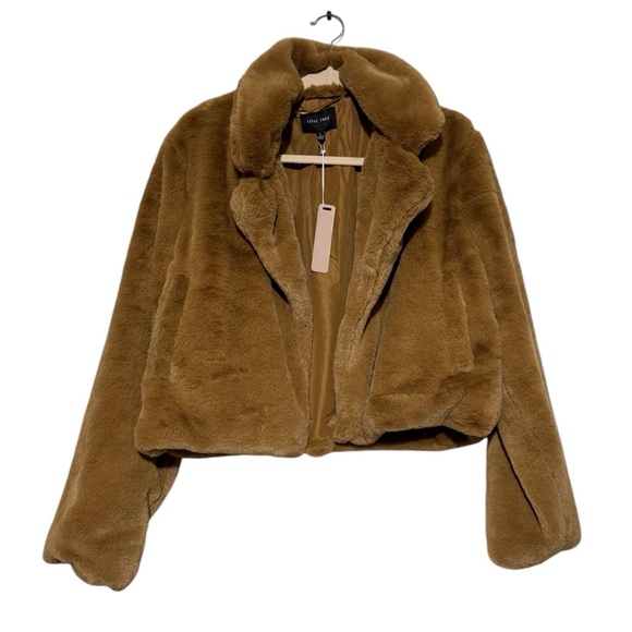 Love Tree NwT Brown Faux Fur Cropped Coat Jacket Large Fall Mob Wife Hillywood - Picture 1 of 5